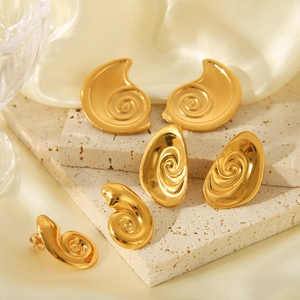Three pairs of golden spiral shell earrings in 18K gold-plated stainless steel set