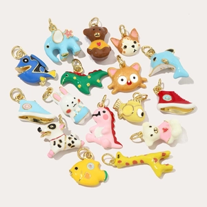 Colorful enamel animal charms including giraffe, rabbit, and dinosaur for DIY jewelry