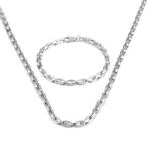 Polished silver titanium steel necklace and bracelet jewelry set for men