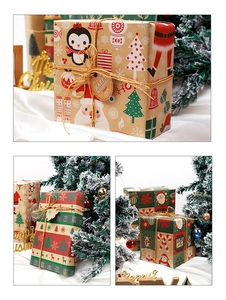Detail of eco-friendly brown kraft Christmas wrapping paper with Santa and reindeer motifs