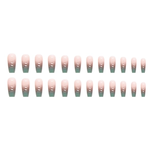 Pink and green gradient ballet style press-on nails with long trapezoid shape finish