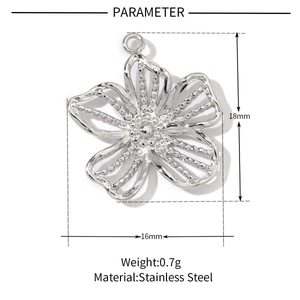 Detailed parameter view of hollow 18mm x 16mm five-petal flower stainless steel charm