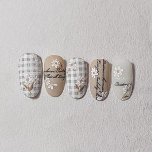 3D embossed yellow camellia nail stickers with plaid pattern and matte finish