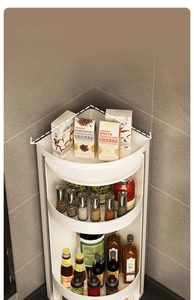 Étagère à épices rotative blanche à trois niveaux avec angle à 90 degrés pour rangement cuisine