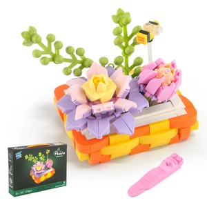 Educational building block flower pot set with 276 pieces and cute bee accessory