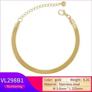 Minimalist 18K gold plated stainless steel snake chain bracelet with 5.0mm width and 235mm length