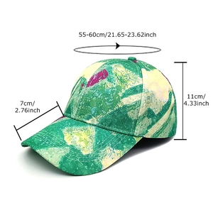 Tie-dye baseball cap with colorful abstract patterns and adjustable sizing details