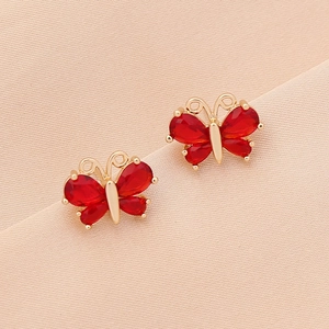 Butterfly Stud Earrings Gold Plated Copper With Colorful Zircon Glass Stones Fashion Elegant Jewelry For Women