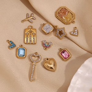 Stainless Steel Charms Pendants 14K Gold Plated Zircon Rhinestone Inlay Heart Geometric Shapes DIY Jewelry Making Accessories