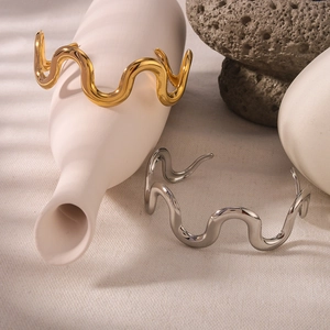 Irregular wavy 18K gold and silver plated stainless steel bangles in minimalist style