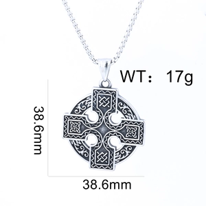 Detailed view of silver Celtic cross pendant with 38.6mm size and 17g weight markings