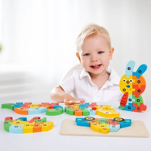 Toddler wooden animal puzzle set with numbers 1-10 for early education and matching