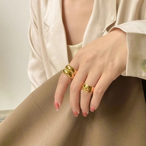 Bague Anneau Arc Double Couche Minimaliste En Acier Titane Plaqué Or Bijoux De Mode Pour Femmes