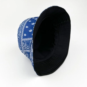 Chapeau de pêcheur rétro bleu cachemire pour adulte avec doublure noire pliable