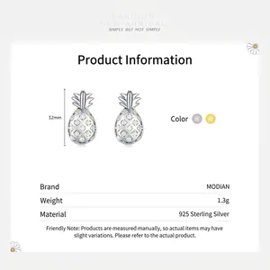 Boucles d'oreilles ananas en argent sterling S925 avec zircons étincelants, taille 12mm
