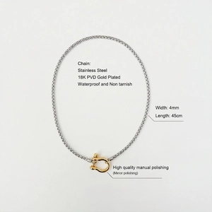 Detail of 45cm waterproof stainless steel pearl necklace with 18K gold plated clasp