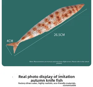 Detailed realistic 26.5cm artificial grilled saury fish prop with burnt texture detail