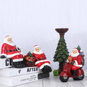 Resin Santa Claus figurines and Christmas tree candle holder set for festive decoration