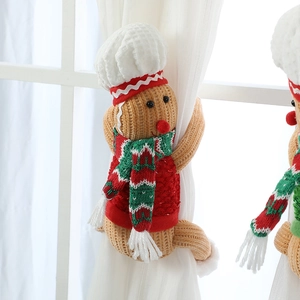 Gingerbread man chef curtain buckle made of knitted fabric for Christmas home decor