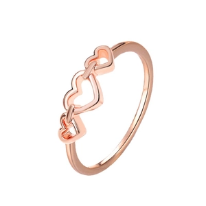 Fashion rose gold open ring with triple heart design on a clean white background