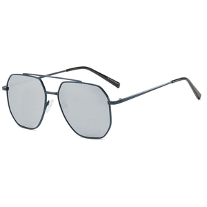 Classic dual-bridge pilot polarized sunglasses with dark metal frame and silver lenses