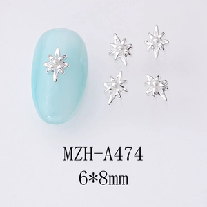Vue détaillée des bijoux d'ongles étoile argentée avec perle et dimensions 6x8mm