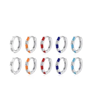 S925 sterling silver colorful enamel hoop earrings with zircons for women fashion