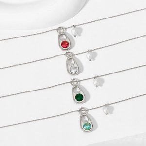 Collier unisexe en acier inoxydable avec pendentifs zircon ovale et perles