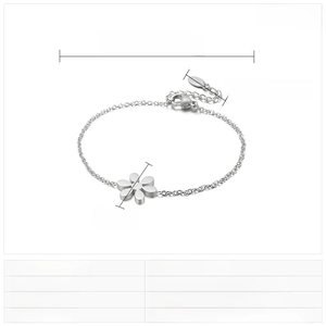 Detailed view of flower charm bracelet size and specs with 170mm stainless steel chain