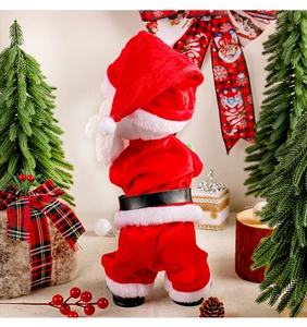 Detailansicht der Rückseite eines musikalischen tanzenden Weihnachtsmanns mit Deko
