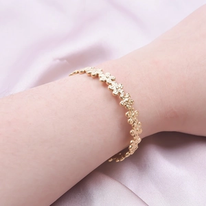 Adjustable 18k gold plated stainless steel daisy flower link bracelet for women