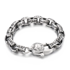Retro Egyptian Pharaoh totem oval link chain bracelet for men in titanium steel finish