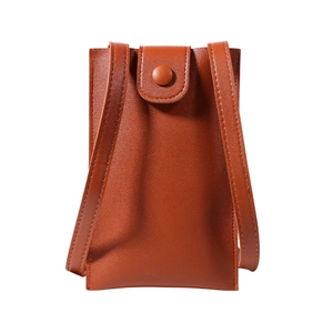 Minimalist mini crossbody phone bag in deep brown textured faux leather with strap