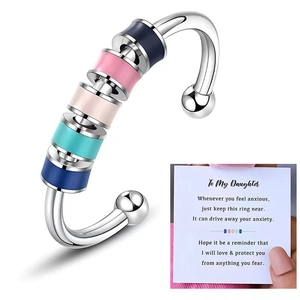 Rotating stainless steel anxiety ring with colorful beads and gift card for daughter