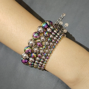 Bracelet multicouche en acier inoxydable avec perles arc-en-ciel pour femmes