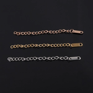 Three-color stainless steel extension chains in gold, rose gold, and silver finishes