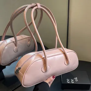 Minimalist PU Leather Underarm Bag Large Capacity Cylindrical Shoulder Handbag Vintage Ins Style For Women