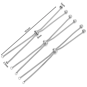 Silver adjustable slider bead chain for DIY jewelry making with precise measurements