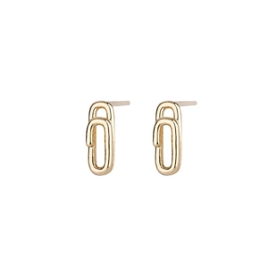S925 sterling silver paperclip stud earrings in polished gold for minimalist style