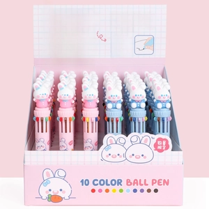Box of 36 cute strawberry rabbit 10-color retractable ballpoint pens for stationery