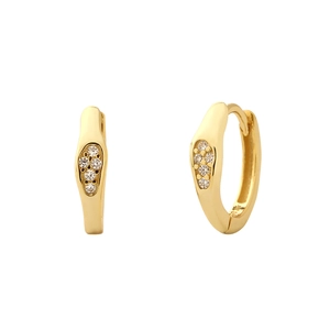 Irregular S925 silver gold plated huggie earrings with cubic zirconia stones