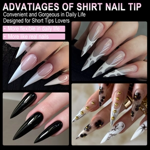 Σετ από τέσσερα κομψά μακριά νύχια stiletto με γαλλικά και γεωμετρικά αφηρημένα σχέδια