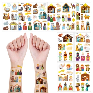 Christmas Temporary Tattoo Stickers Nativity Scene Gingerbread Glow In The Dark Waterproof Body Face Art Festive Decoration