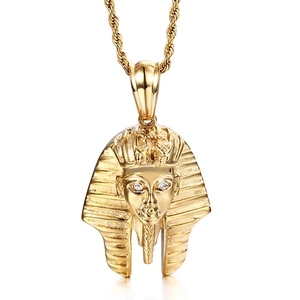 Collier Pendentif Pharaon Égyptien Acier Inoxydable Strass Hip Hop Punk Bijoux Pour Hommes Femmes