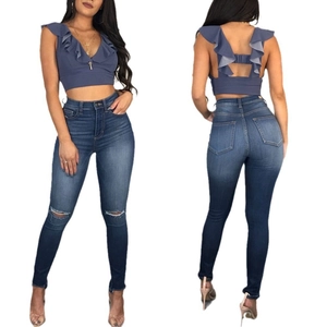 Jean Skinny Taille Haute Pour Femmes Pantalon En Denim Déchiré Aux Genoux Extensible Remonte Fesses Mode Streetwear