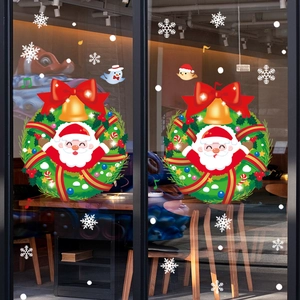 Christmas Window Clings Static Stickers Santa Claus Wreath Snowflakes Reusable PVC Decals For Glass Holiday Home Decor