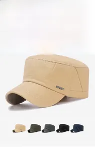 Detail view of cotton flat top cadet hats with SPORT metal logo in multiple colors