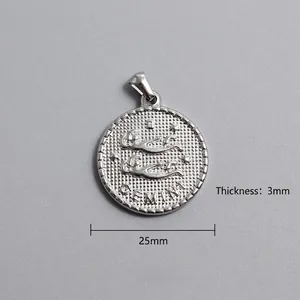 Détail du pendentif Gémeaux de 25 mm en acier inoxydable argenté, épaisseur 3 mm