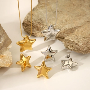 Pentagram Star Necklace And Earrings 18K Gold Plated Stainless Steel Geometric Jewelry For Women Minimalist Polished