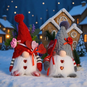 Poupée Peluche Gnome Noël Saint Valentin LED Lumineux Cœur Tricot Fausse Fourrure Nain Ornement Décoration Maison